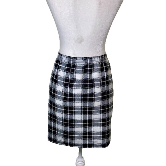 Womens Black White Plaid Pencil Skirt Preppy Academia Checkered Office Career XL - Picture 3 of 8